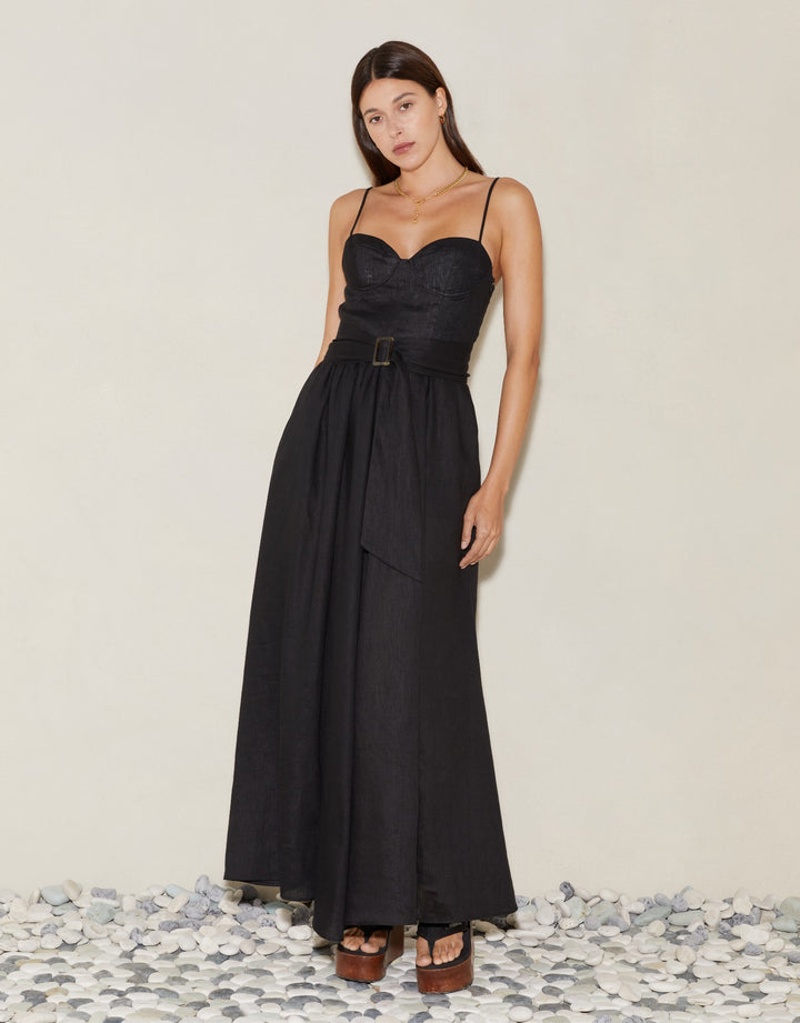 Boteh Alfresco Bodice Linen Maxi Dress Black