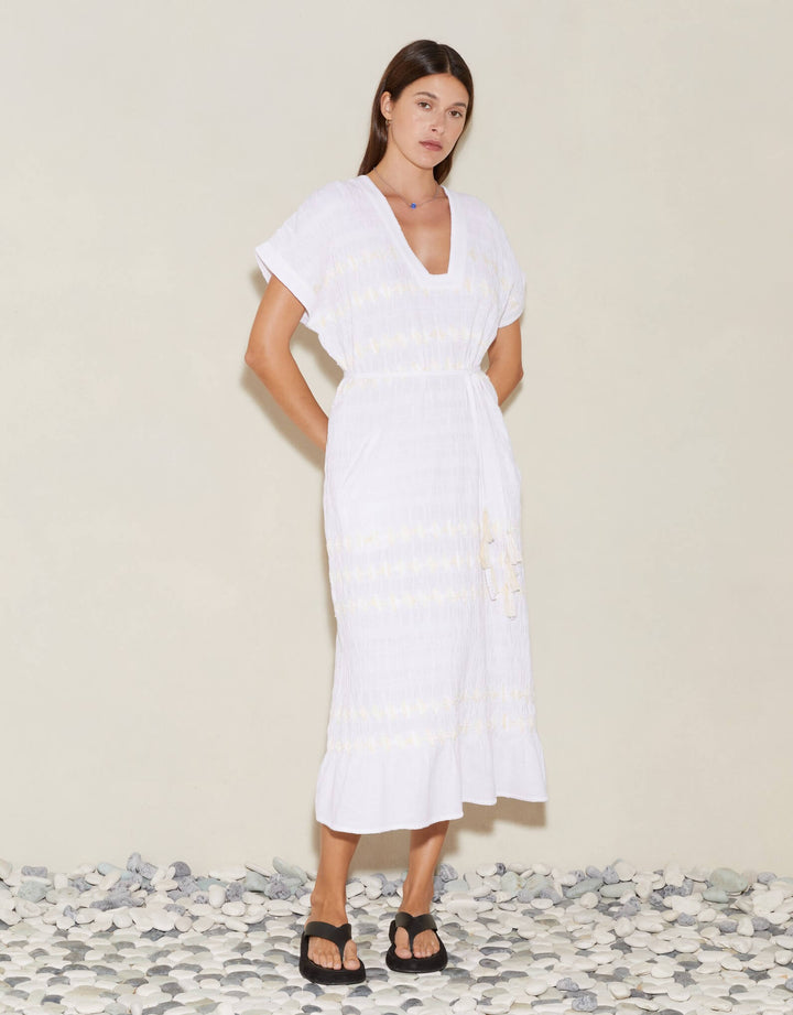 Boteh Hera Midi Tunic White Cotton Linen Resort wear Dress