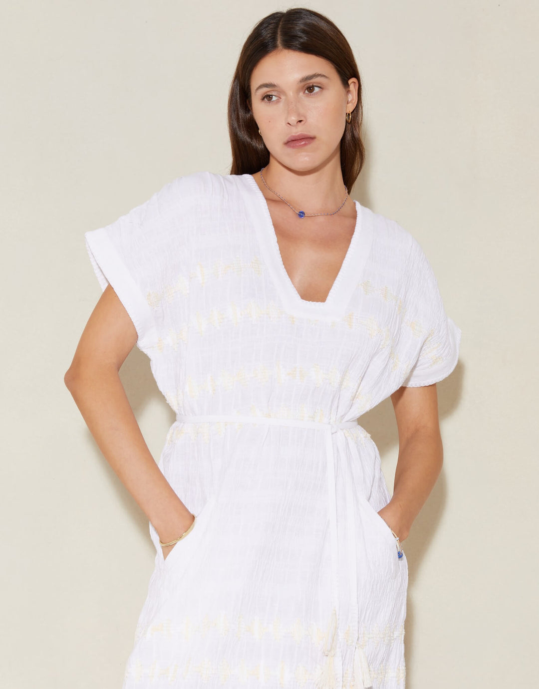 Boteh Hera Midi Tunic White Cotton Linen Resort wear Dress