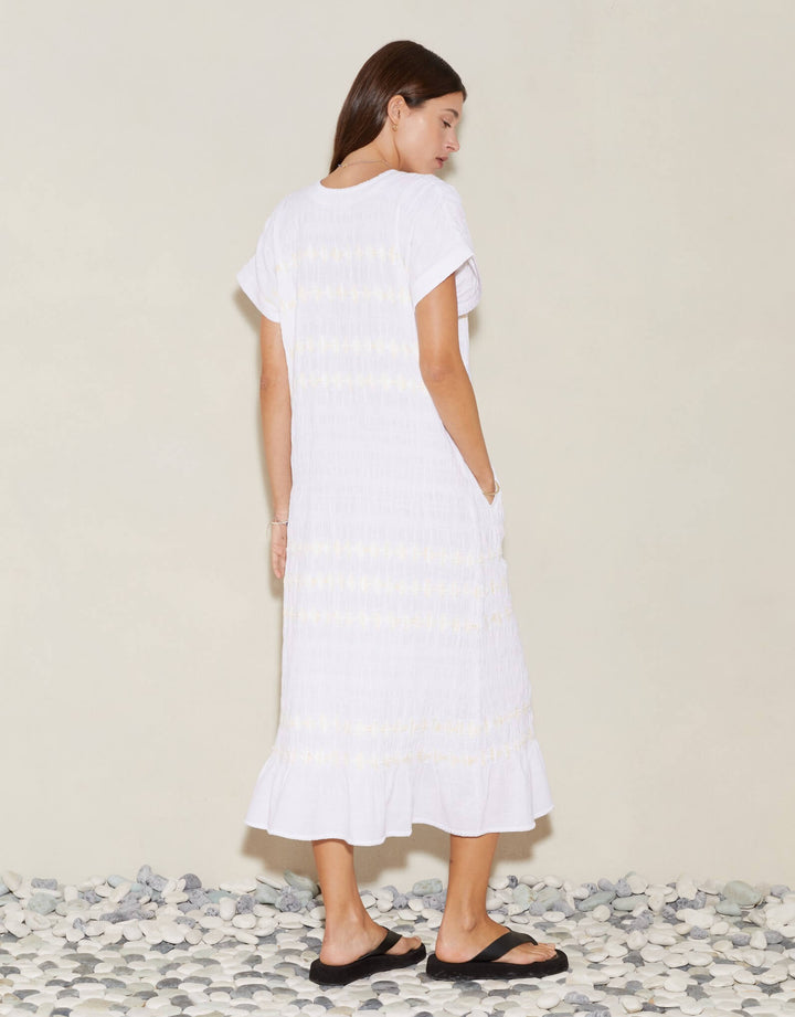 Boteh Hera Midi Tunic White Cotton Linen Resort wear Dress