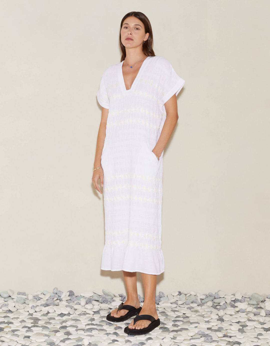 Boteh Hera Midi Tunic White Cotton Linen Resort wear Dress