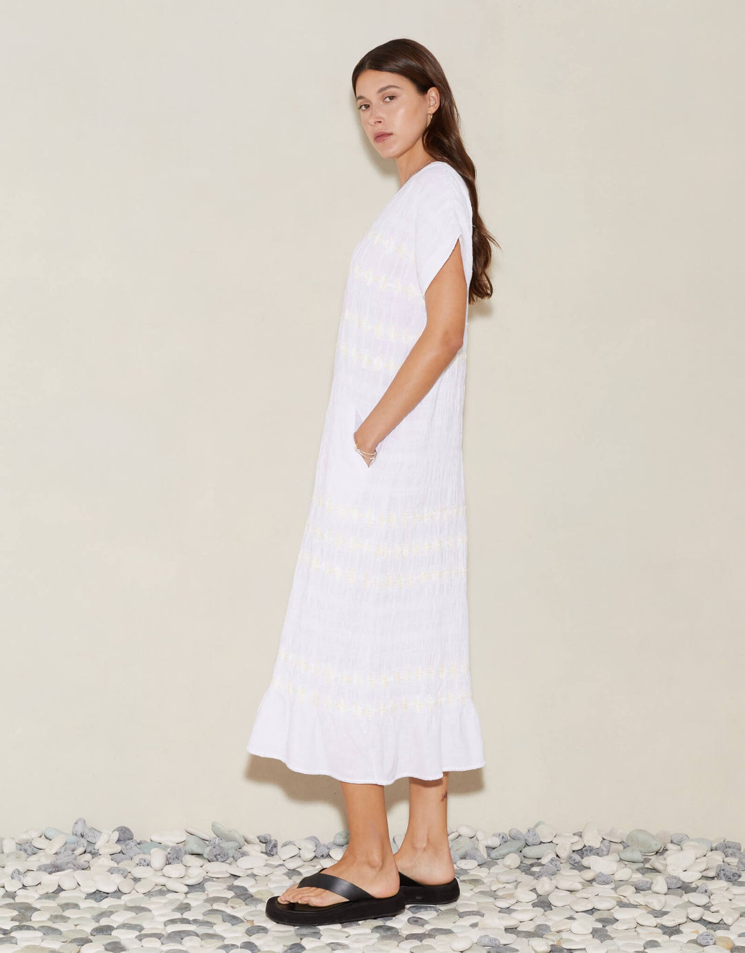 Boteh Hera Midi Tunic White Cotton Linen Resort wear Dress