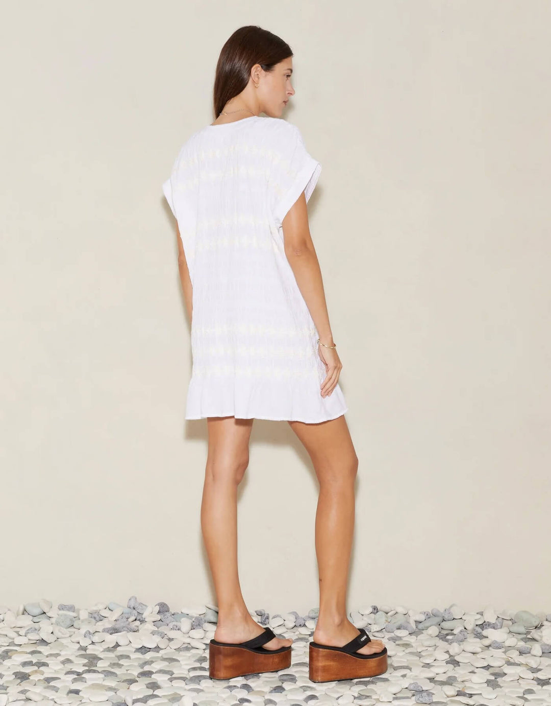 Boteh Hera Mini Dress Tunic White  Cotton Linen Designer Resort Wear