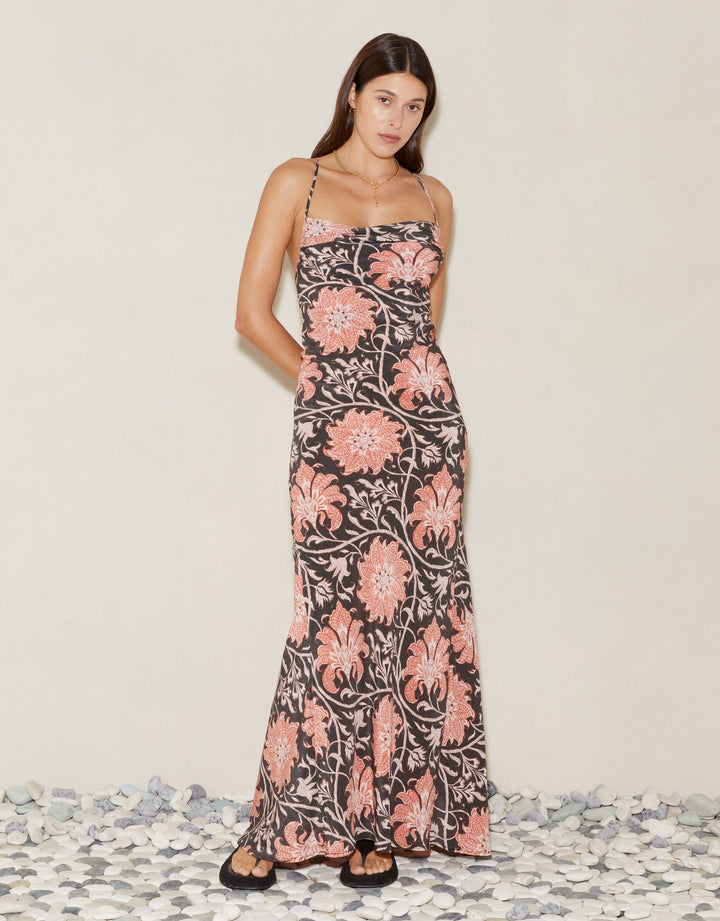 Boteh Indira Silk bias Slip Dress I Designer floral maxi dresses