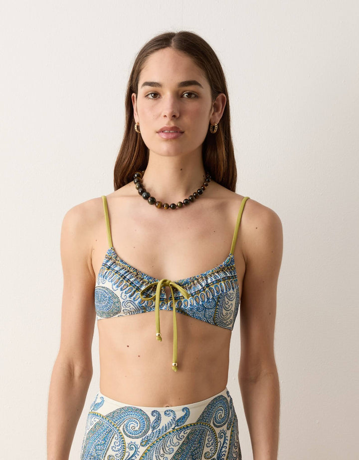 BOTEH Arcadia Paisley Gathered Bikini Top Lazuli front