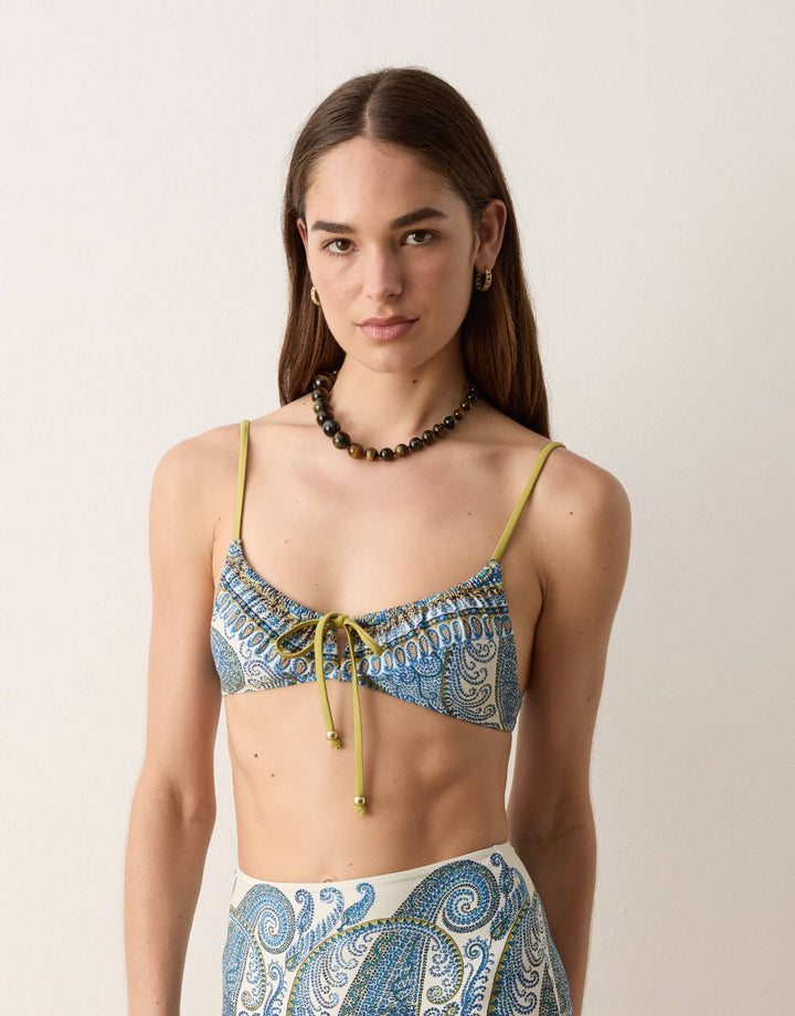 BOTEH Arcadia Paisley Gathered Bikini Top Lazuli front