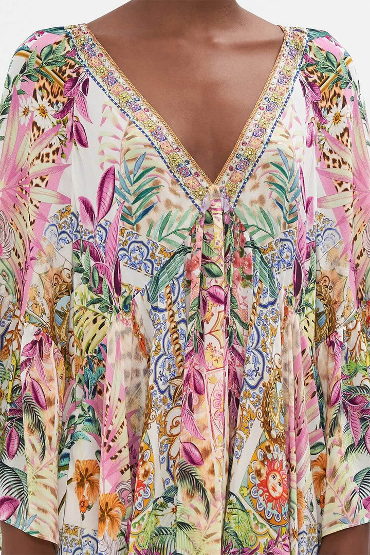 Camilla A Line Ruffle Sleeve Silk Floral Dress