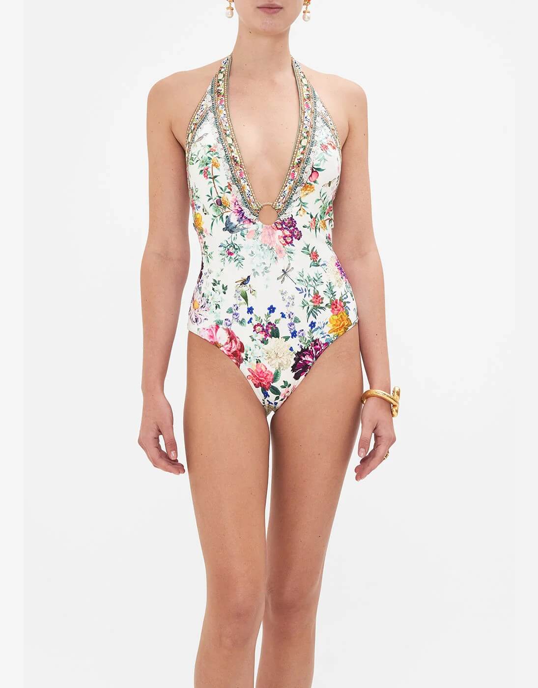 Camilla Ring Detail Plunge V One Piece Swimsuits, Plumes And Parterres