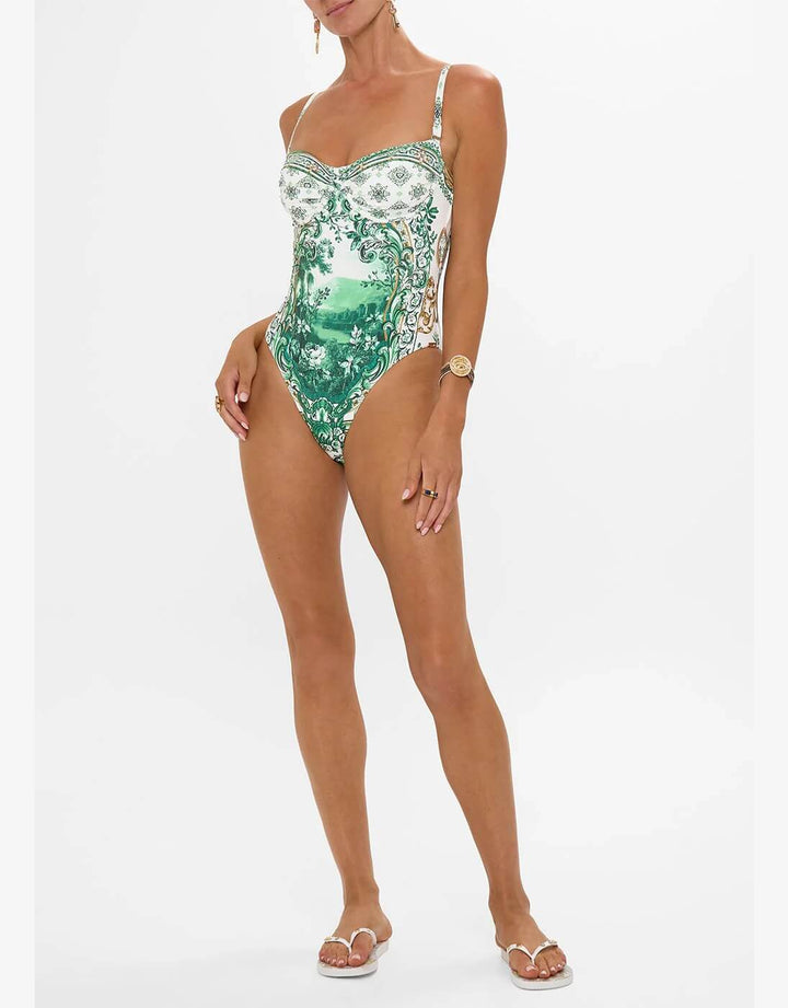Ruched Cup Underwire One Piece, Corridor of Calm - D Cup