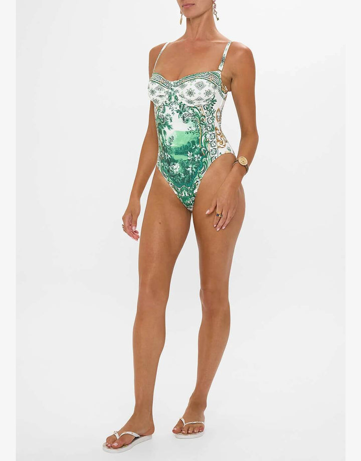 Ruched Cup Underwire One Piece, Corridor of Calm - D Cup