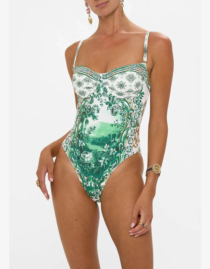 Ruched Cup Underwire One Piece, Corridor of Calm - D Cup