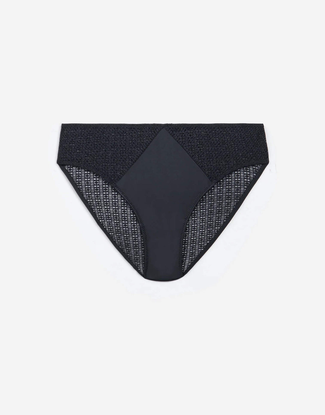 Else Matrix Brief in black with soft microfibre front and sustainable geometric lace