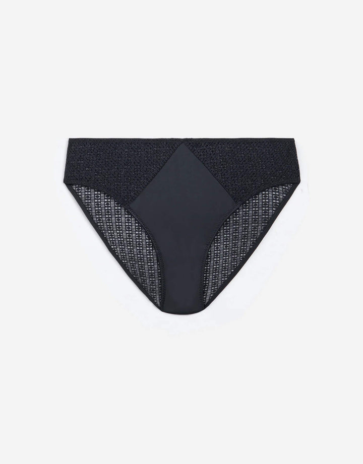 Else Matrix Brief in black with soft microfibre front and sustainable geometric lace