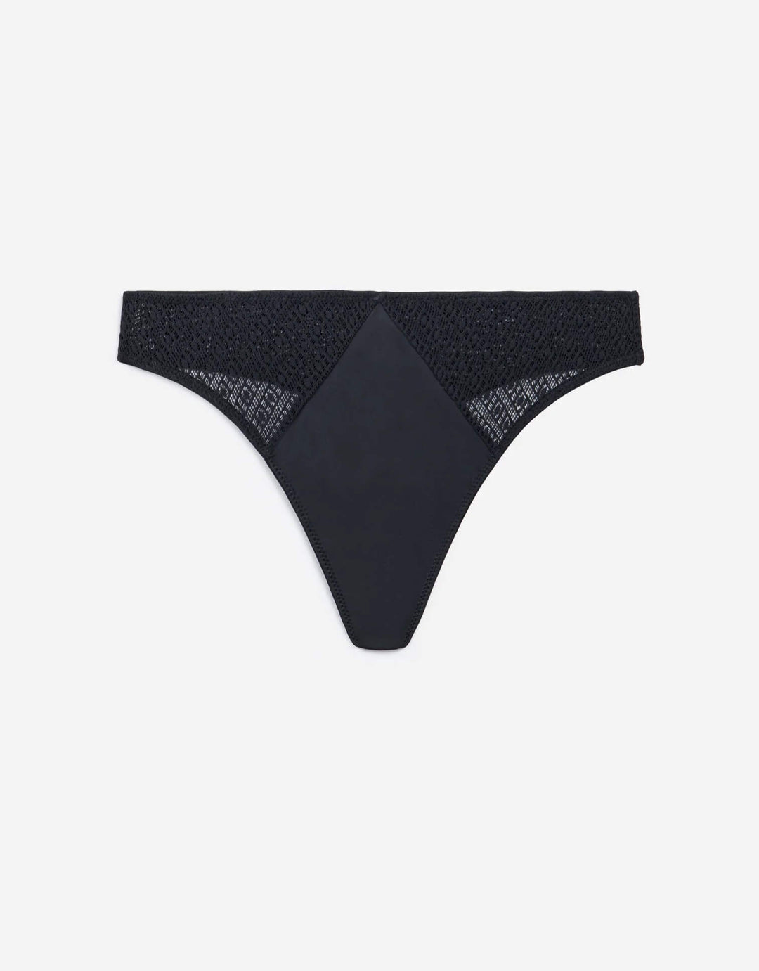 Else Matrix Thong in black with soft microfibre front and sustainable geometric lace