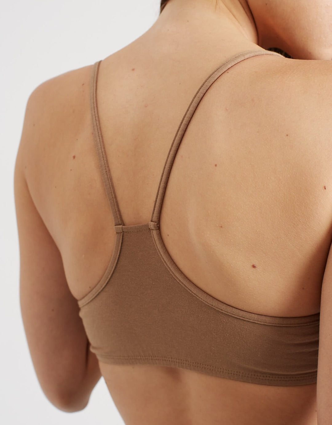 Essentials for Zula Franca racer-back bralette caramel back