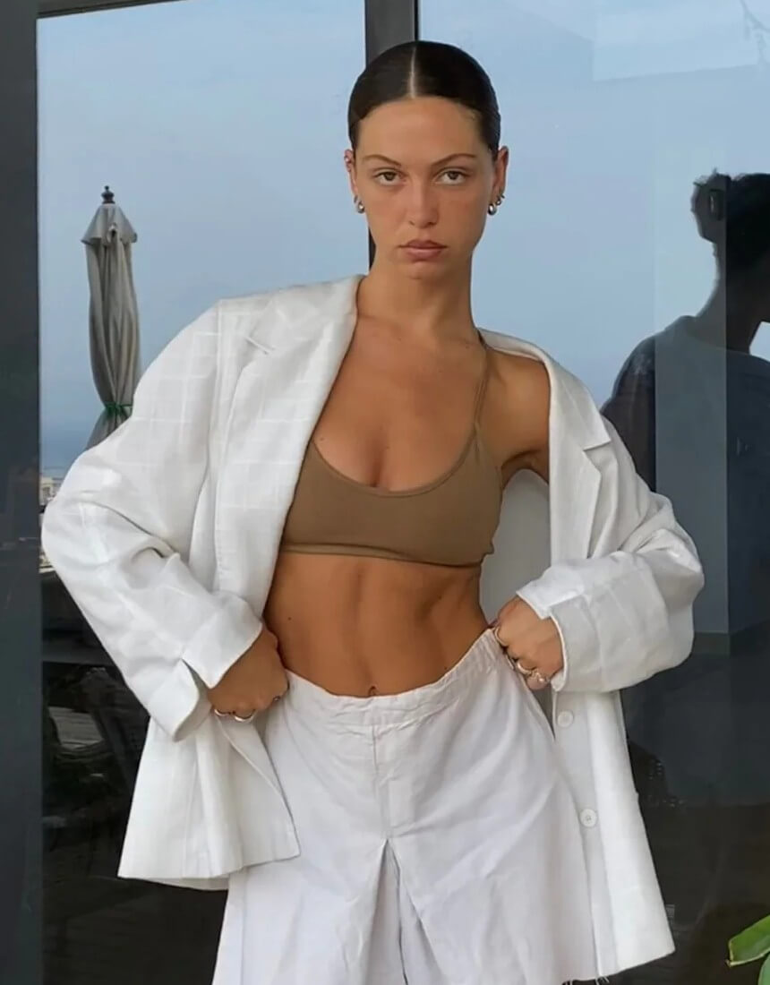 Essentials for Zula Franca racer-back bralette caramel front