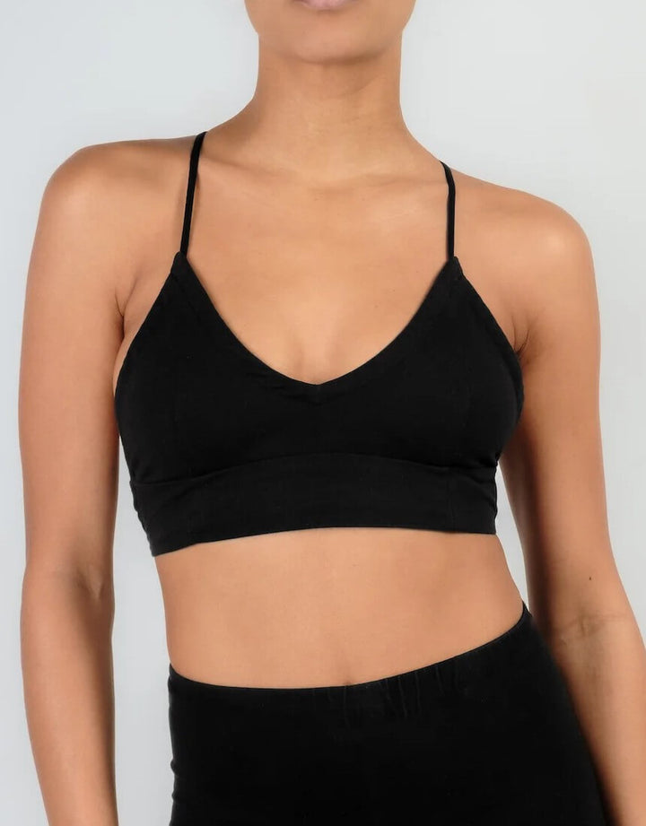 Essentials for Zula Octavia organic cotton bralette black front