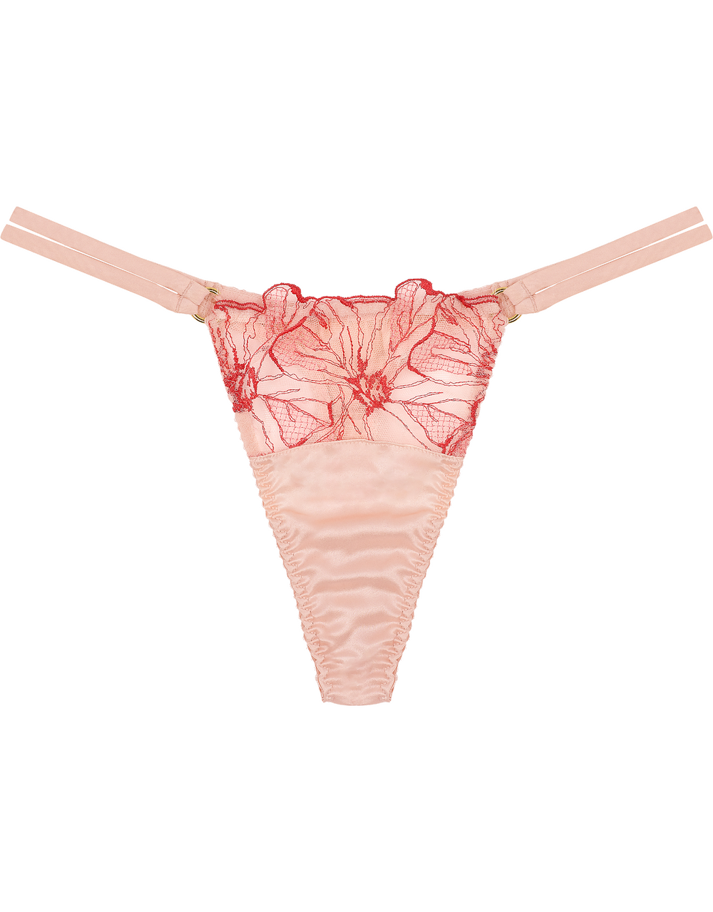 Fleur of England Rosa Silk Thong I Pink embroidery luxury lingerie