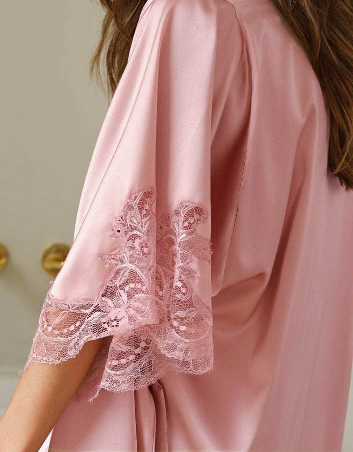 Fleur of England Lyla Pink Silk Short Robe