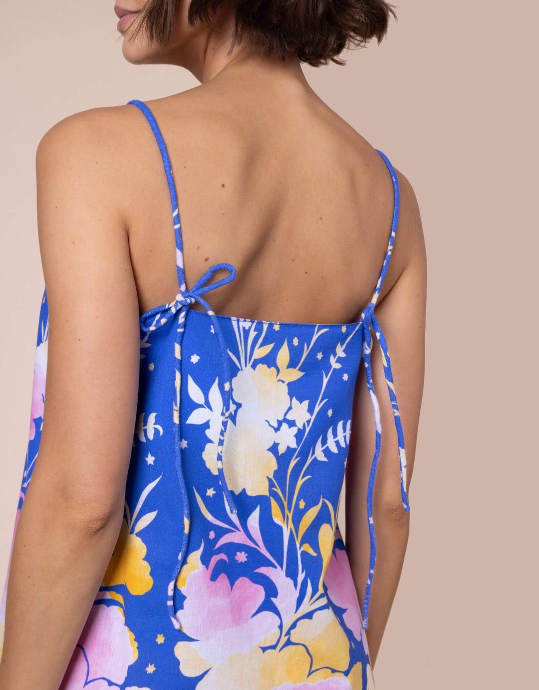 Juliet Dunn Electric Blue floral print mini dress with tie straps