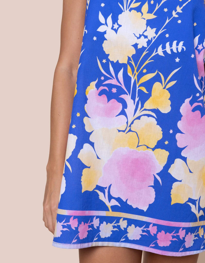 Juliet Dunn Electric Blue floral print mini dress with tie straps