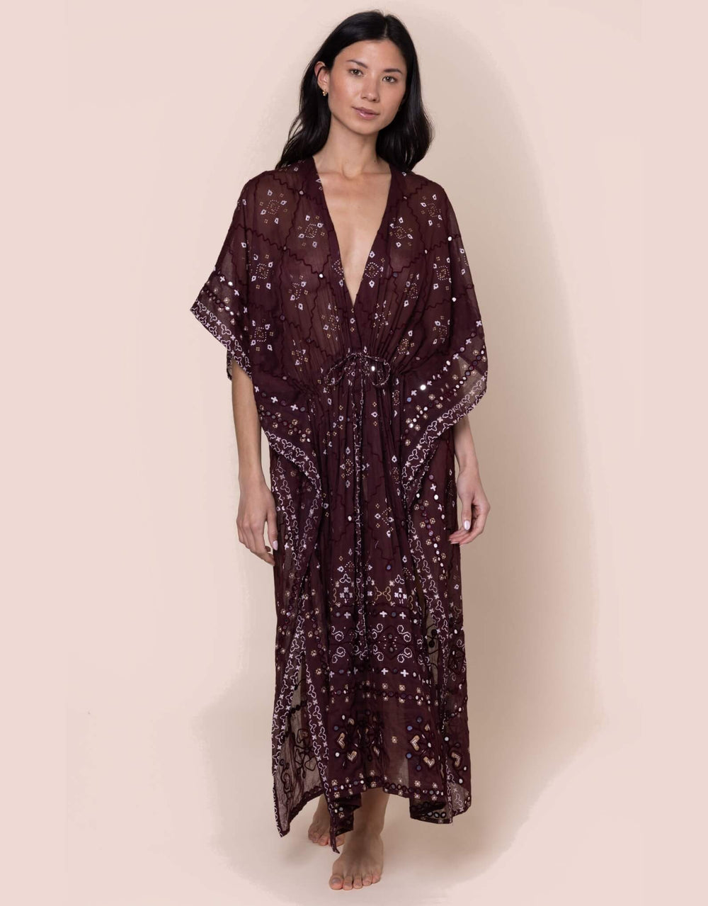 Juliet Dunn Mirrored Mosaic print kimono in Black Cherry