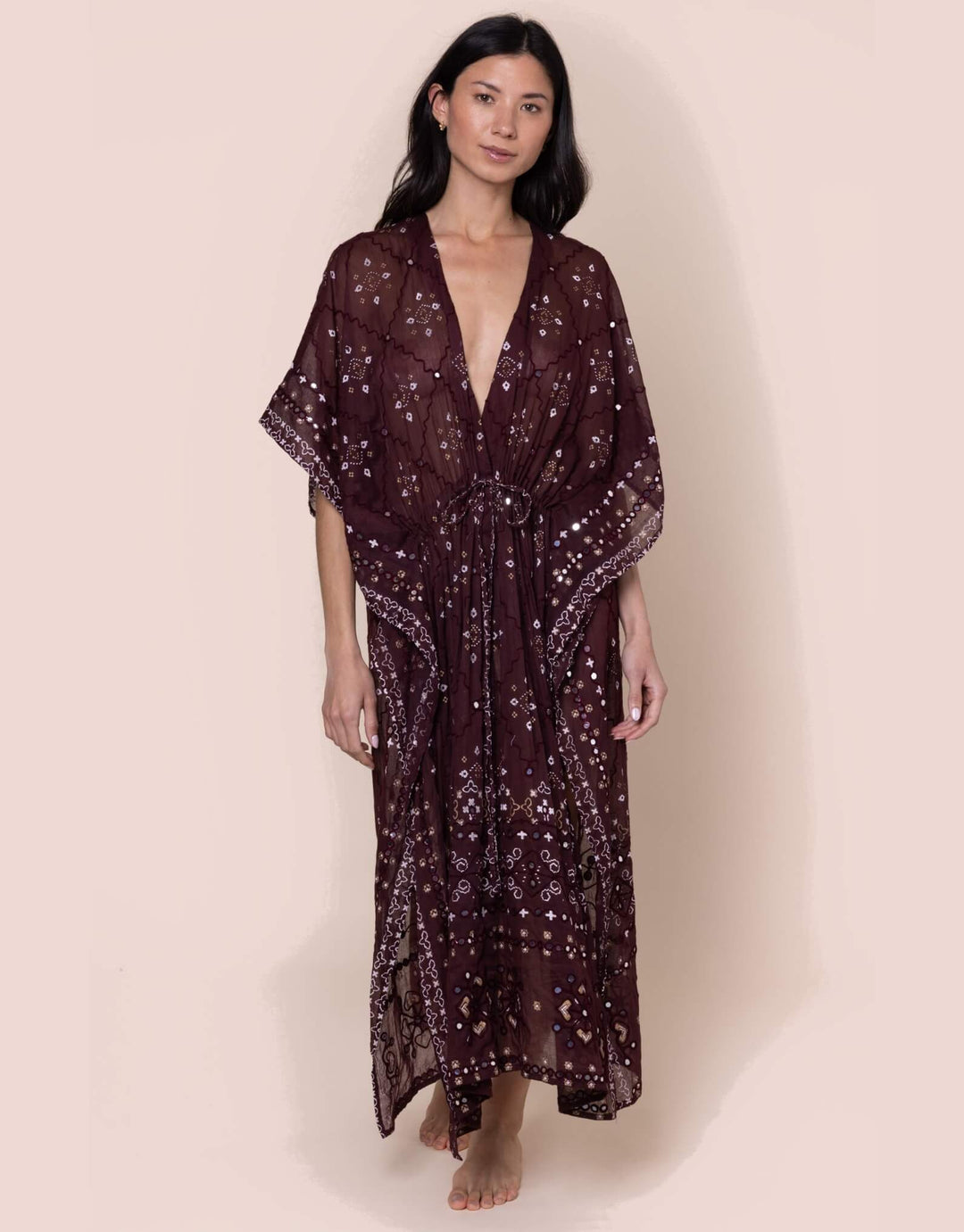 Juliet Dunn Mirrored Mosaic print kimono in Black Cherry
