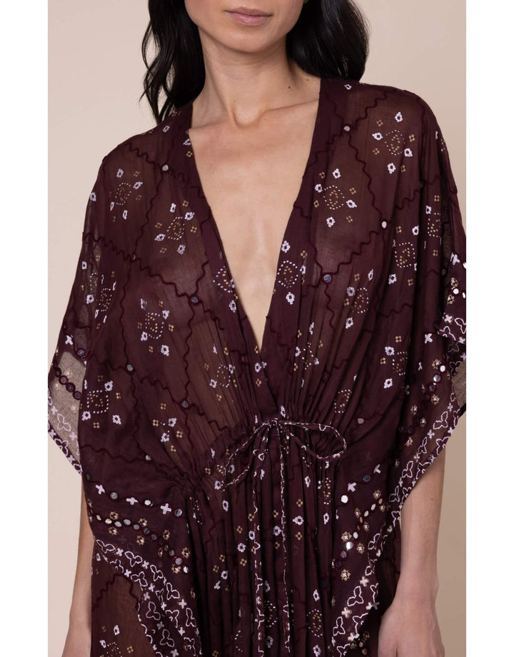 Juliet Dunn Mirrored Mosaic print kimono in Black Cherry