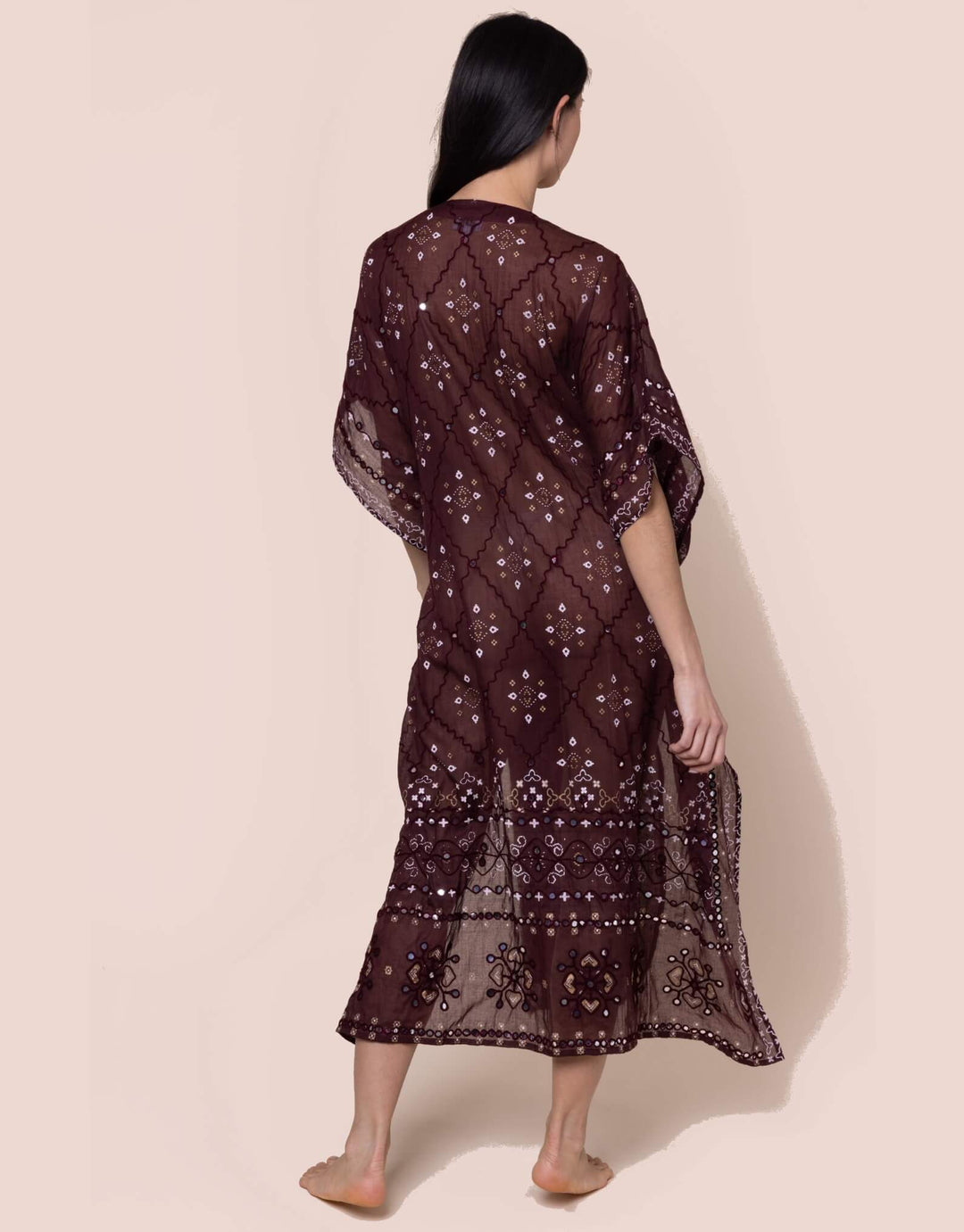 Juliet Dunn Mirrored Mosaic print kimono in Black Cherry