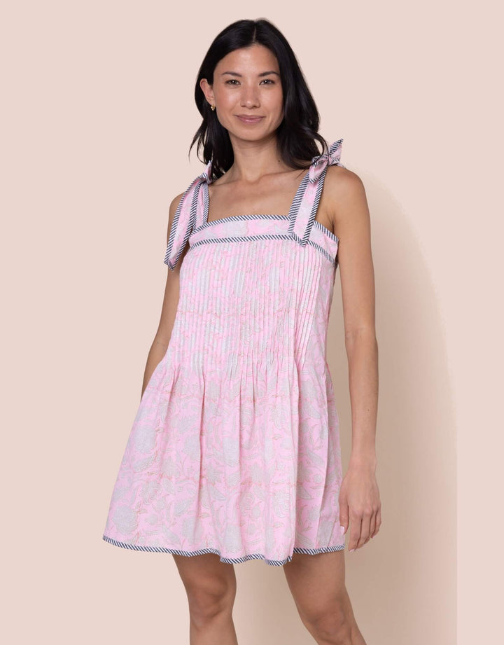 Juliet Dunn Pomegranate Block Print Pintuck Mini Dress