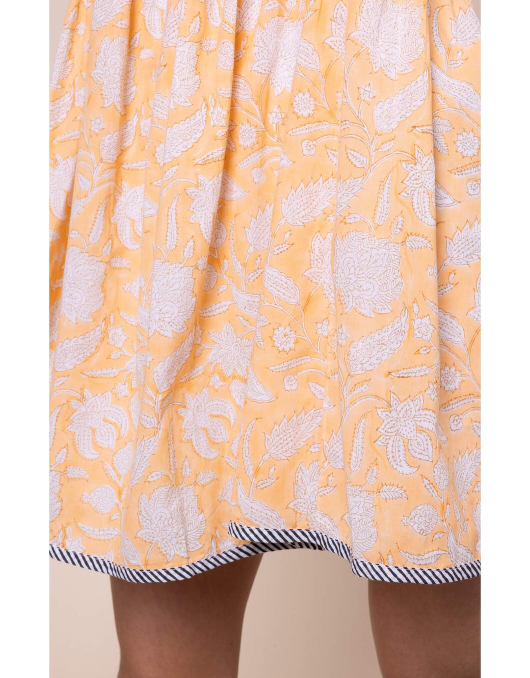 Juliet Dunn pomegranate block print cotton dress in Papaya with loose skirt