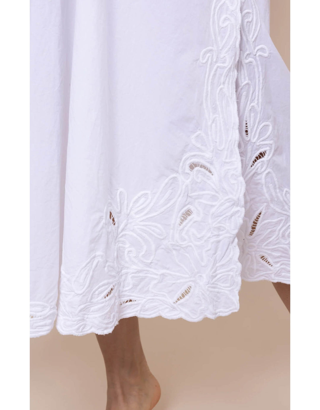 Juliet Dunn white midi slip dress with cut-out embroidery