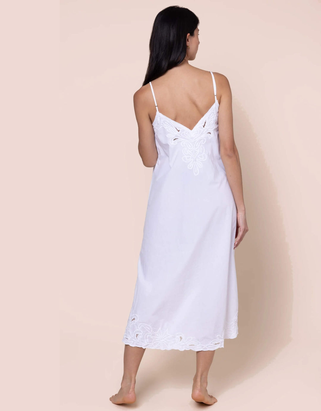 Juliet Dunn white midi slip dress with cut-out embroidery