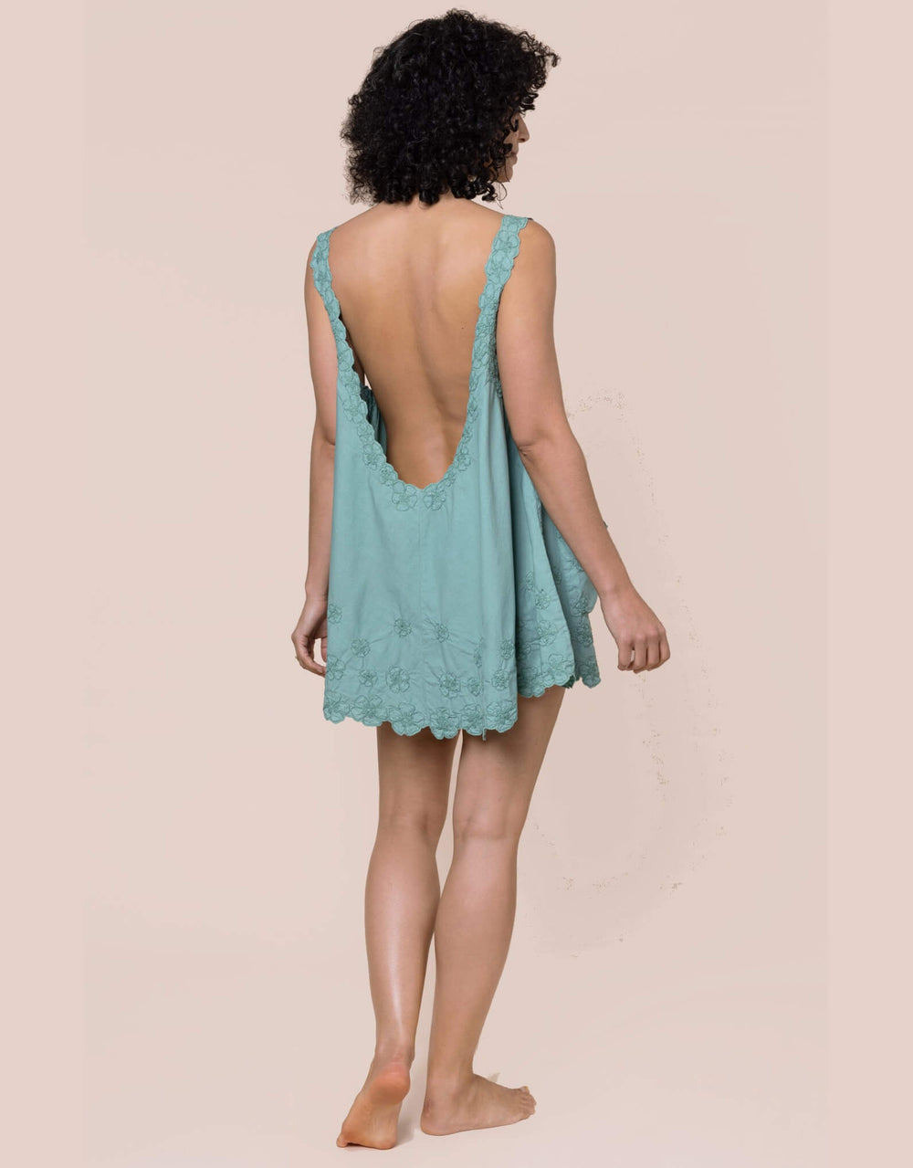 Juliet Dunn Poplin Low Back Dress with Floral Embroidery Cactus