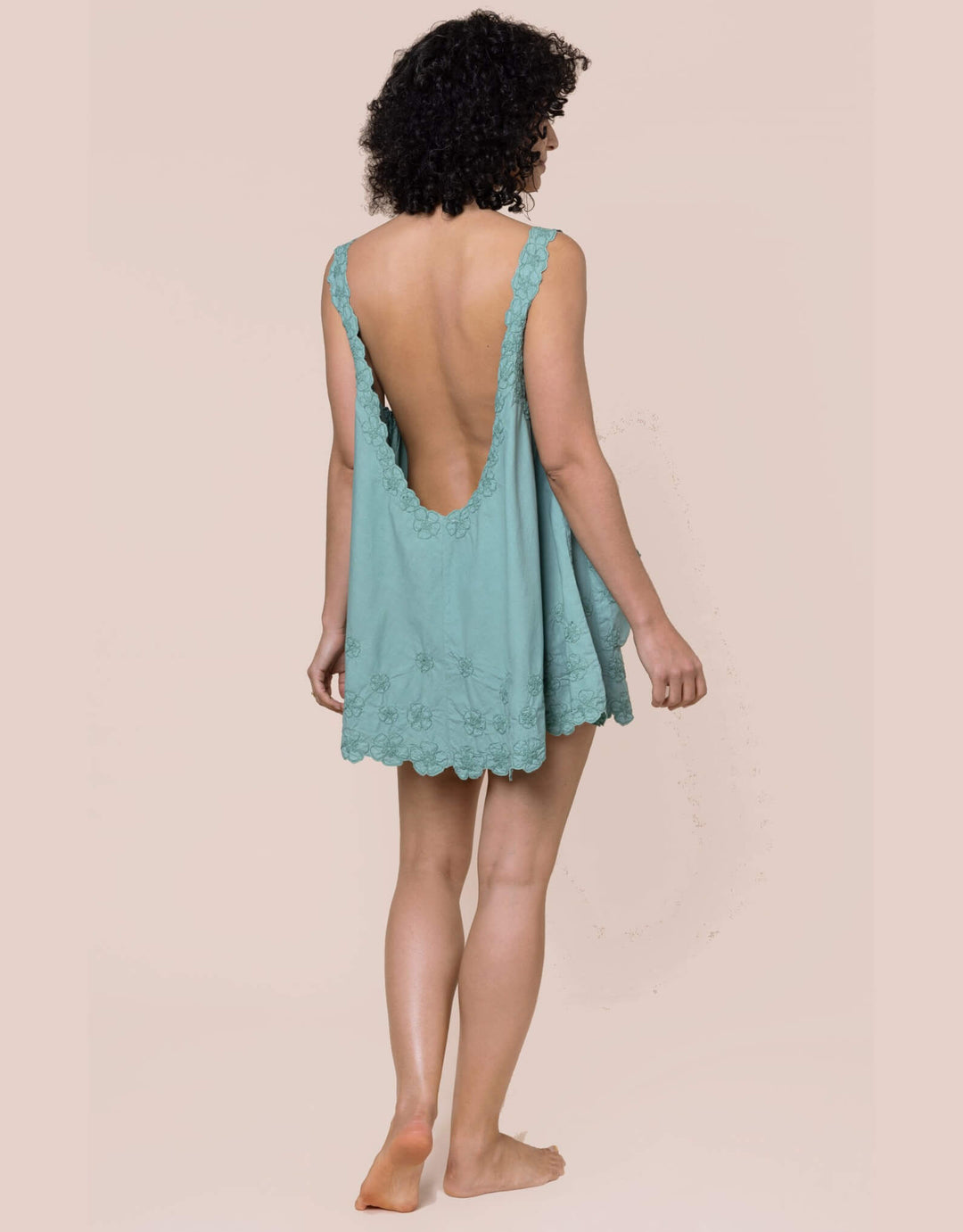 Juliet Dunn Poplin Low Back Dress with Floral Embroidery Cactus