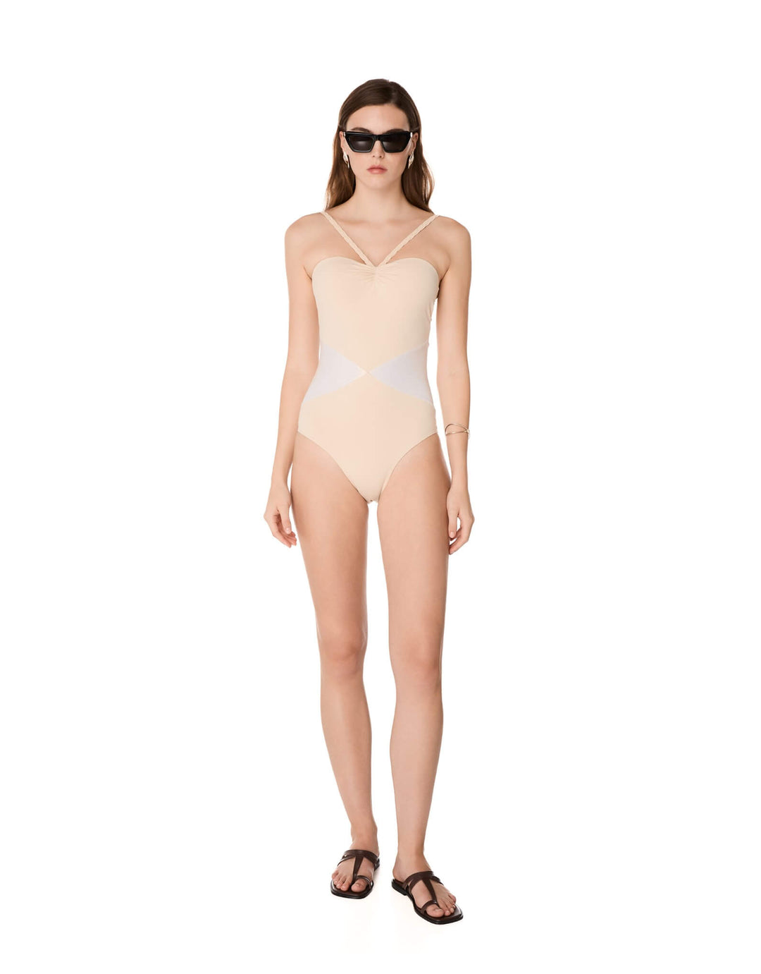 Kiohne Rhea one-piece swimsuit in stone with geometric colour-block waist panels