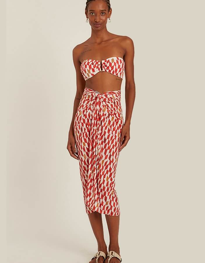 Lenny Niemeyer Knot Touch Sarong Jaipur Print Red Beach Cover Up