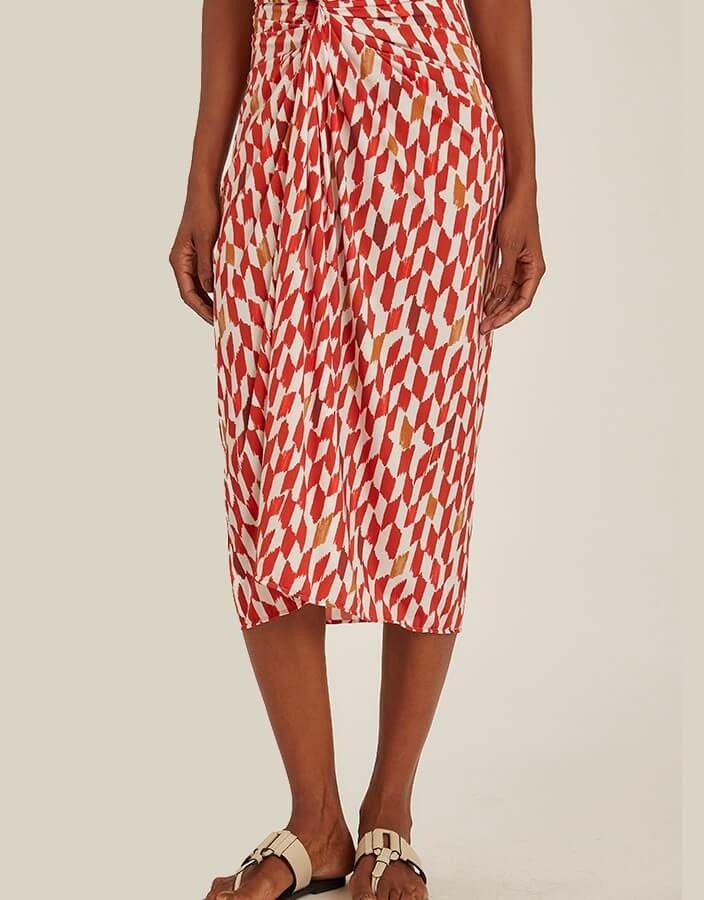 Lenny Niemeyer Knot Touch Sarong Jaipur Print Red Beach Cover Up