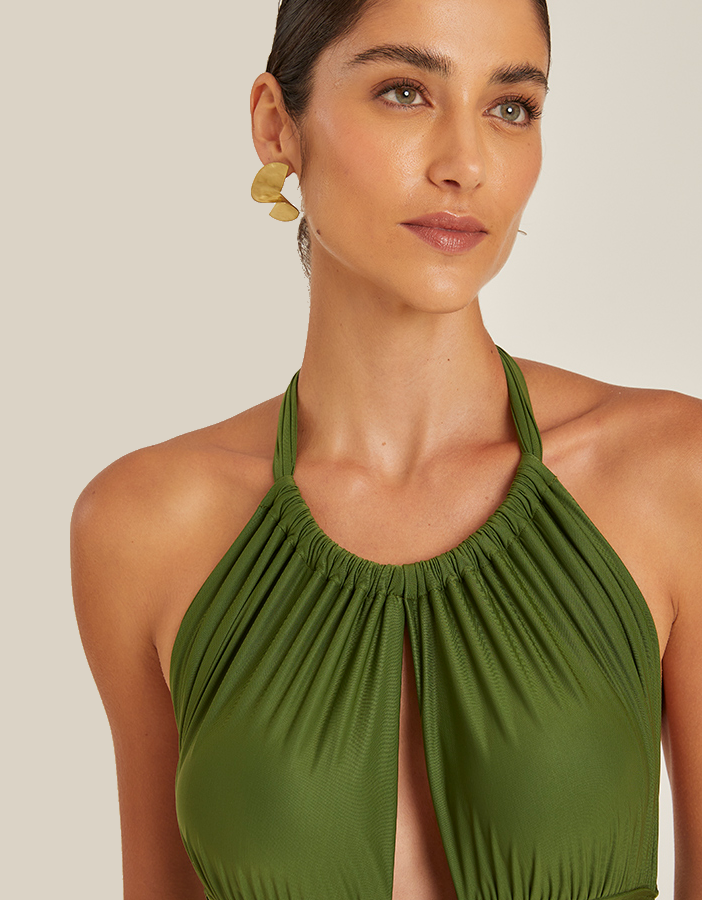 Ruched Adjustable Halter One Piece Cactus