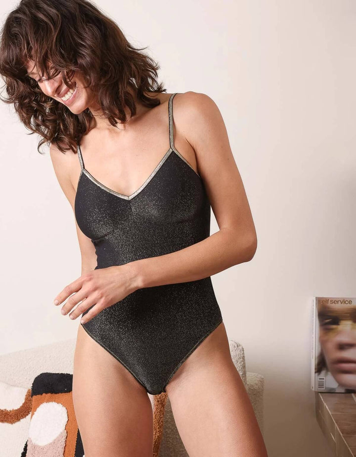 La Nouvelle Lingerie Strappy Body with Removable Padding Black Lurex