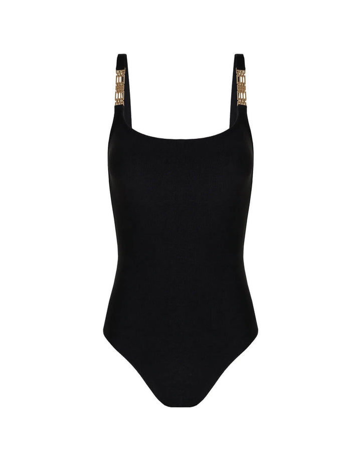 Lenny Niemeyer Black Detail Classic One Piece with gold chain straps