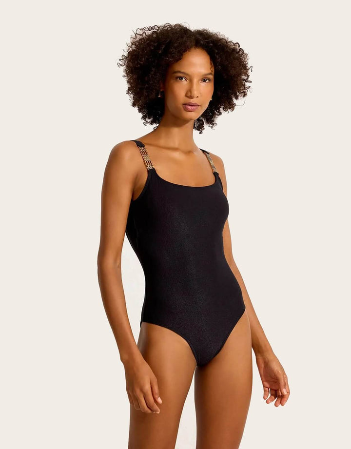 Lenny Niemeyer Black Detail Classic One Piece with gold chain straps