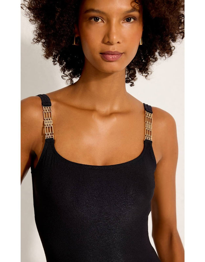 Lenny Niemeyer Black Detail Classic One Piece with gold chain straps