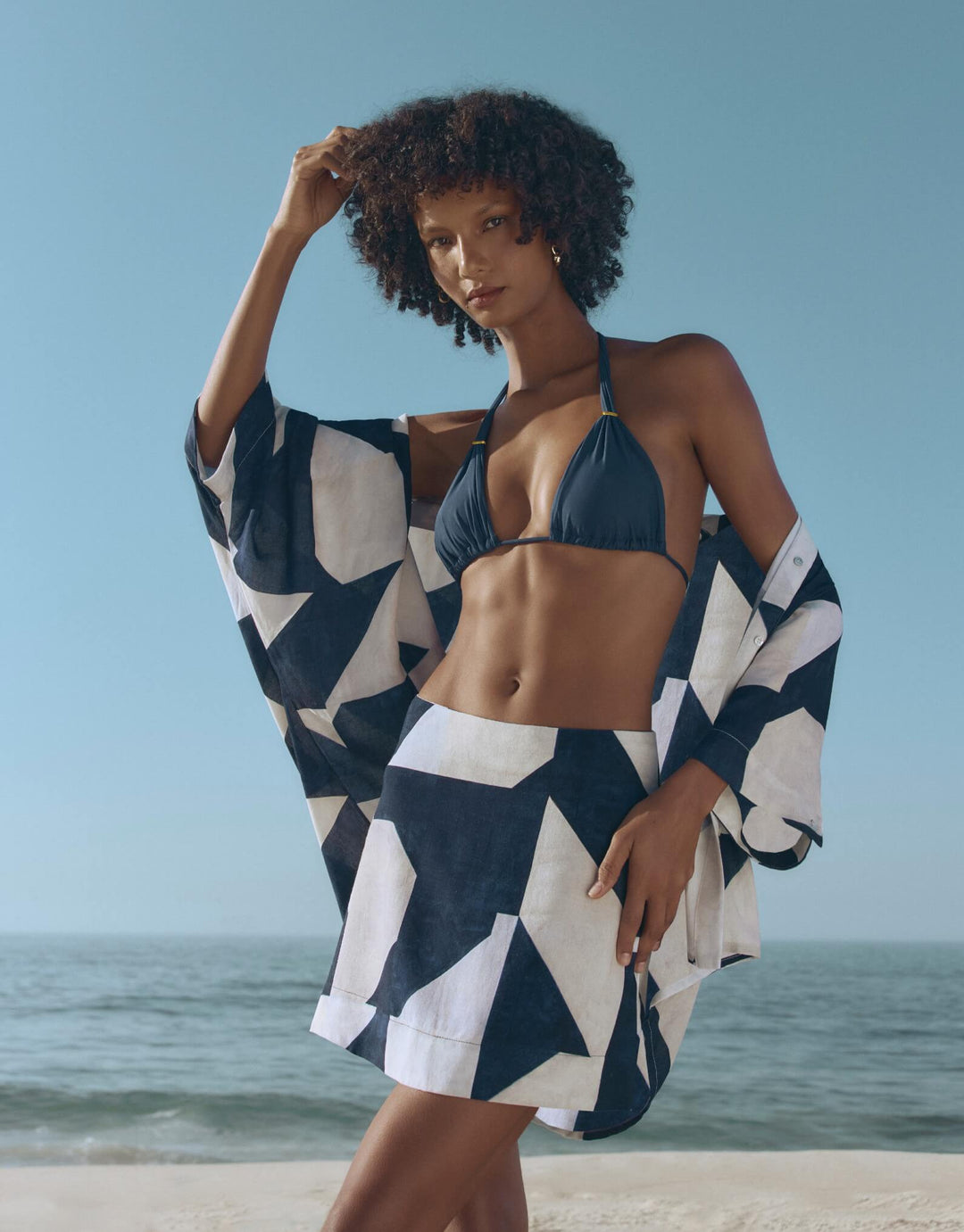 Lenny Niemeyer Blue Abstract Print mini skirt and oversize shirt