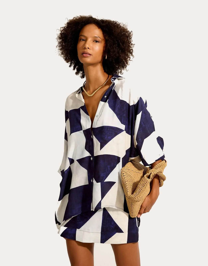 Lenny Niemeyer Blue Abstract Print mini skirt and oversize shirt