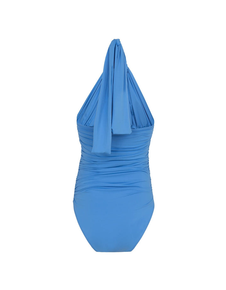 Lenny Niemeyer Ruched Halter One Piece Lake Blue – ghost Back View