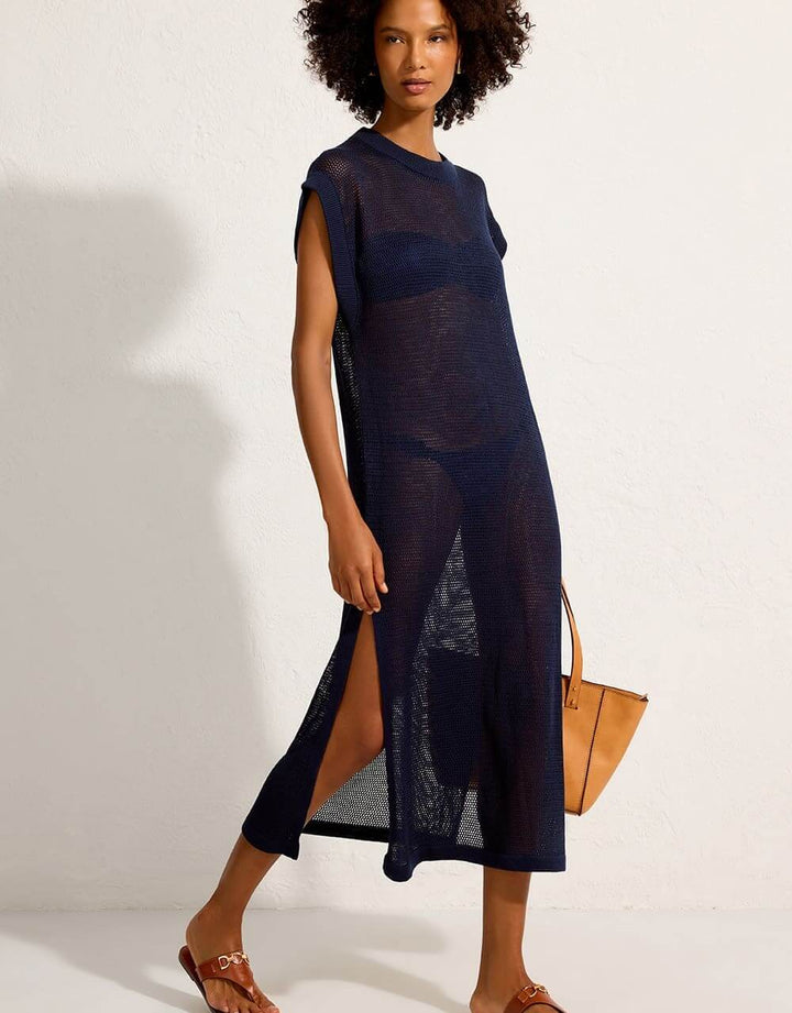 Lenny Niemeyer Tile Blue open-knit Tube Cover Up Dress