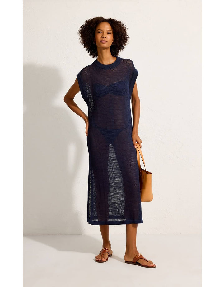 Lenny Niemeyer Tile Blue open-knit Tube Cover Up Dress