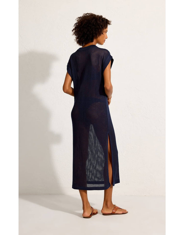 Lenny Niemeyer Tile Blue open-knit Tube Cover Up Dress