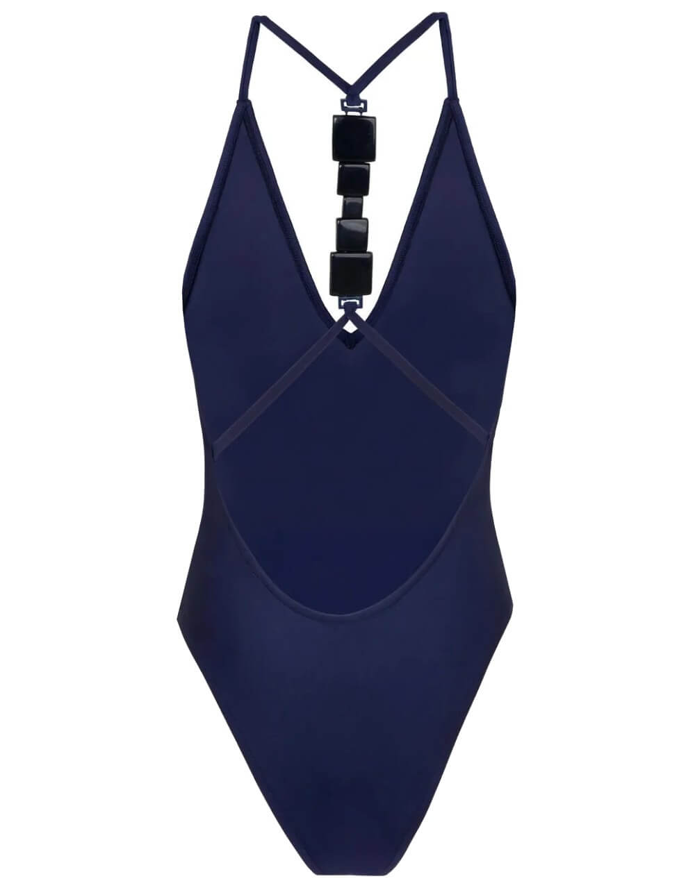 Lenny Niemeyer deep blue V neck one piece swimsuit with racerback and resin detail